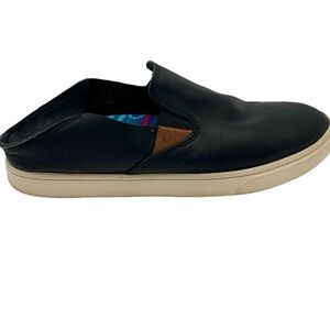 OluKai Women Pehuea Leather Slip On Black Sneakers Size 8.5 Leather Drop In Heel